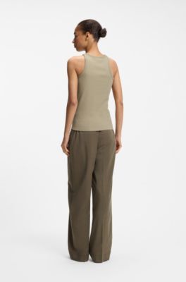 Tanktop van stretchkatoen met racerback, Kalk