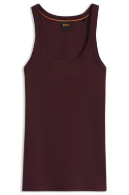 Racer-back tank top in stretch cotton, Dark Red