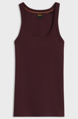 Racer-back tank top in stretch cotton, Dark Red