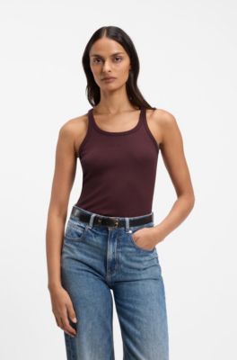 Racer-back tank top in stretch cotton, Dark Red