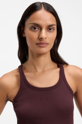 Racer-back tank top in stretch cotton, Dark Red