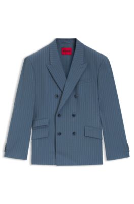 Oversized-fit blazer in pinstripe performance-stretch fabric, Light Blue stripes