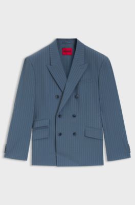 Blazer oversize in tessuto gessato elasticizzato ad alte prestazioni, Righe azzurre
