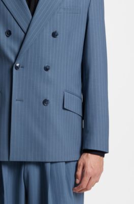 Oversized-fit blazer in pinstripe performance-stretch fabric, Light Blue Stripes