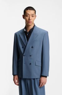 Oversized-fit blazer in pinstripe performance-stretch fabric, Light Blue Stripes