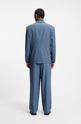 Oversized-fit blazer in pinstripe performance-stretch fabric, Light Blue Stripes