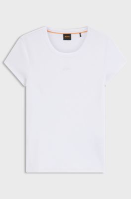 Slim-fit T-shirt in stretch cotton with embroidered logo, White