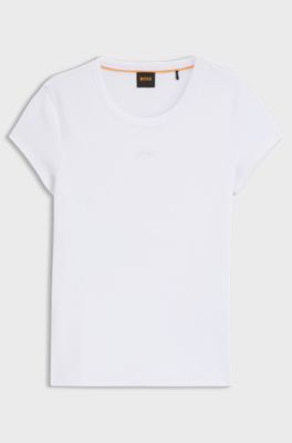 Slim-fit T-shirt in stretch cotton with embroidered logo, White