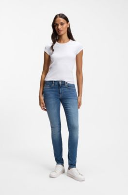 Slim-Fit T-Shirt aus Stretch-Baumwolle mit Logo-Stickerei, Wei&szlig;