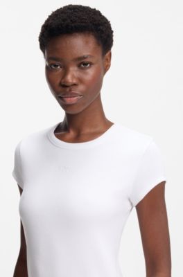 Slim-fit T-shirt in stretch cotton with embroidered logo, White