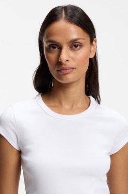 Boss Slim-fit T-shirt in stretch cotton with embroidered logo dam – bild 3