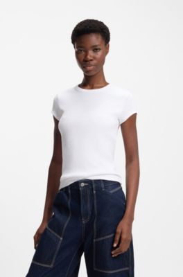 Slim-fit T-shirt in stretch cotton with embroidered logo, White