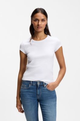Slim-Fit T-Shirt aus Stretch-Baumwolle mit Logo-Stickerei, Wei&szlig;