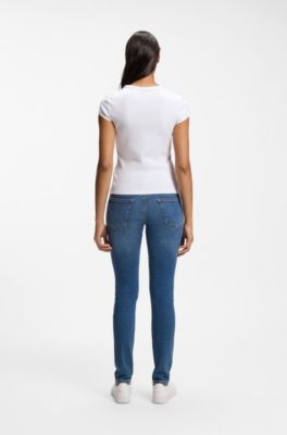 Slim-fit T-shirt in stretch cotton with embroidered logo, White