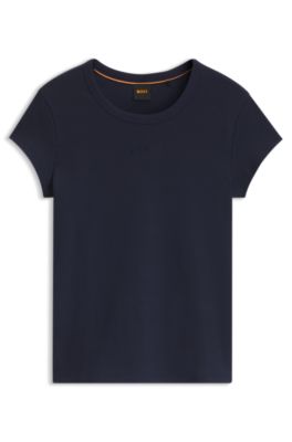 Slim-fit T-shirt in stretch cotton with embroidered logo, Dark Blue