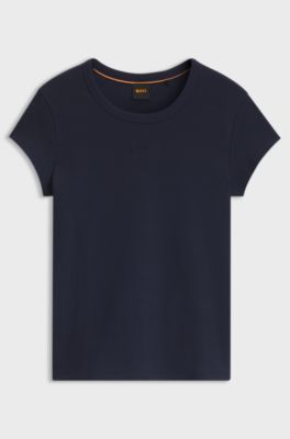 Slim-fit T-shirt in stretch cotton with embroidered logo, Dark Blue