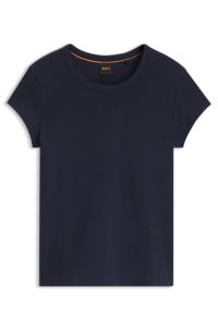 Slim-fit T-shirt in stretch cotton with embroidered logo, Dark Blue