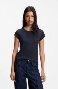 Slim-fit T-shirt in stretch cotton with embroidered logo, Dark Blue