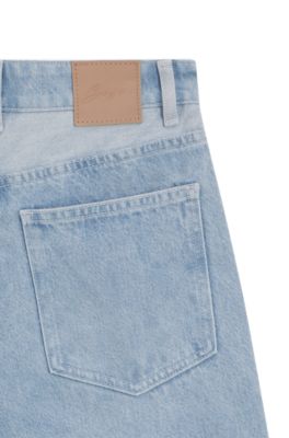 Wide-leg jeans in blue rigid denim with panelling, Light Blue