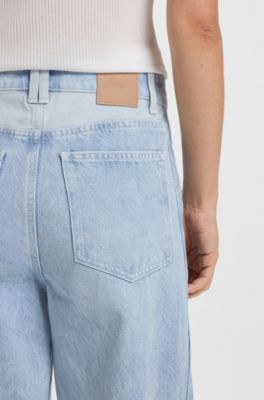 Jean Wide en denim bleu rigide &agrave; empi&egrave;cements, bleu clair