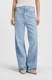 Wide-leg jeans in blue rigid denim with panelling, Light Blue
