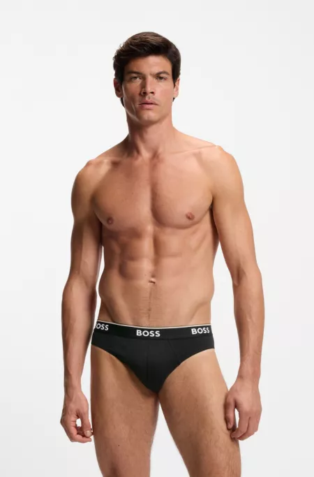 Three-pack of logo-waistband briefs in stretch cotton