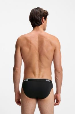 Three-pack of logo-waistband briefs in stretch cotton, Black