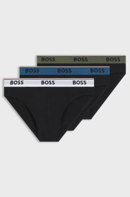 Set van drie slips van stretchkatoen met logotailleband, Zwart