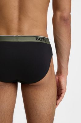Three-pack of logo-waistband briefs in stretch cotton, Black