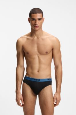 Three-pack of logo-waistband briefs in stretch cotton, Black