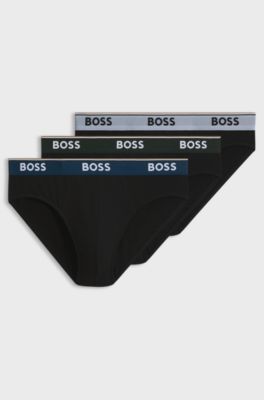 Three-pack of logo-waistband briefs in stretch cotton, Black