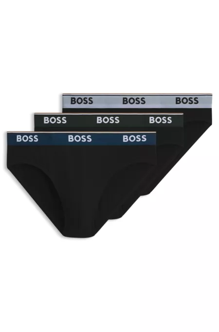 Lot de trois slips en coton stretch avec logo à la taille