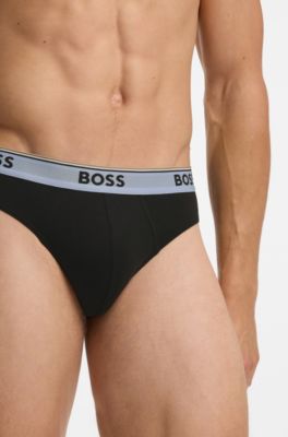 Three-pack of logo-waistband briefs in stretch cotton, Black