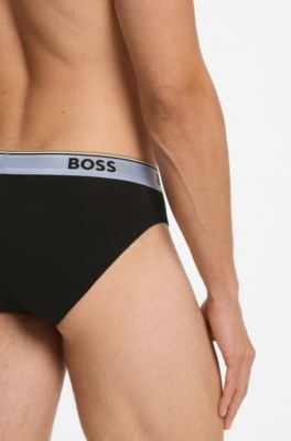 Three-pack of logo-waistband briefs in stretch cotton, Black