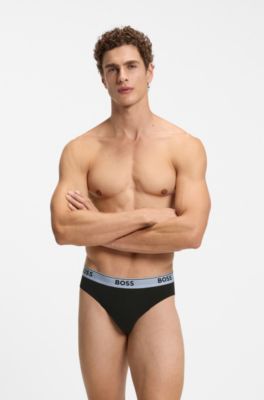 Three-pack of logo-waistband briefs in stretch cotton, Black
