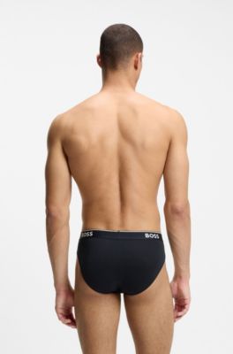 Lot de trois slips en coton stretch avec logo &agrave; la taille, Gris / Vert / Bleu