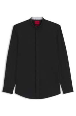 Slim-fit shirt in easy-iron cotton poplin, Black