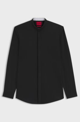 Slim-fit shirt in easy-iron cotton poplin, Black
