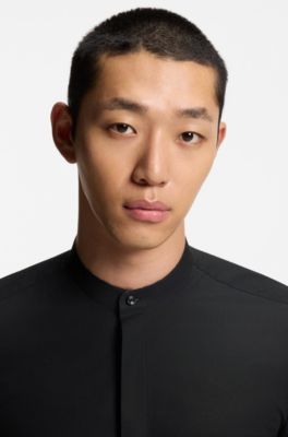 Slim-fit shirt in easy-iron cotton poplin, Black