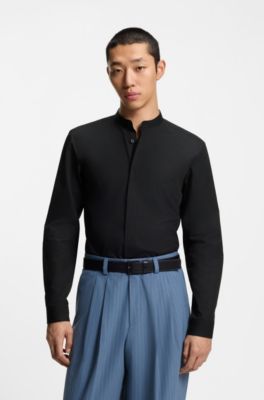 Slim fit-skjorta i easy iron-bomullspoplin, Svart