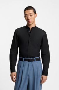 Slim-fit overhemd van gemakkelijk te strijken katoenen popeline, Zwart