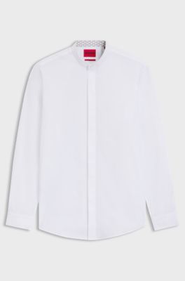 Slim-Fit Hemd aus b&uuml;gelleichter Baumwoll-Popeline, Wei&szlig;