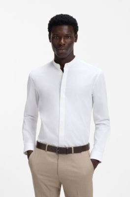 Camicia slim fit in popeline di cotone facile da stirare, Bianco