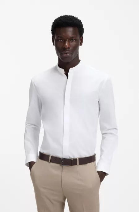 Chemise Slim Fit en popeline de coton facile à repasser