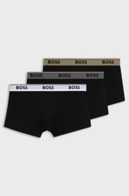 Three-pack of stretch-cotton trunks with logo waistbands, Black