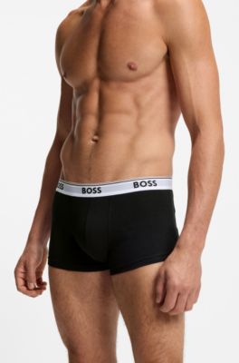 Three-pack of logo-waistband trunks in cotton, Black