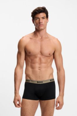 Three-pack of logo-waistband trunks in cotton, Black