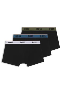 Three-pack of stretch-cotton trunks with logo waistbands, Black