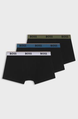 Three-pack of stretch-cotton trunks with logo waistbands, Black