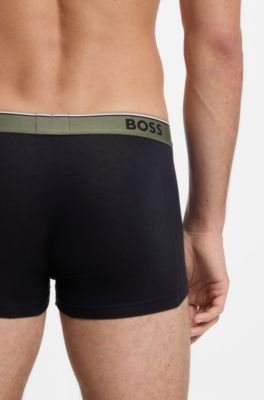 Three-pack of logo-waistband trunks in cotton, Black